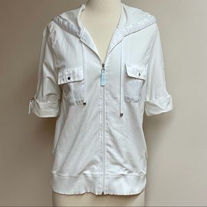 Liz Claiborne White Short Sleeve Hooded Jacket